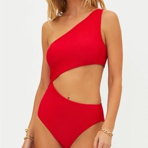 Beach Riot Celine Asymmetrical Red One-Piece Swimsuit
